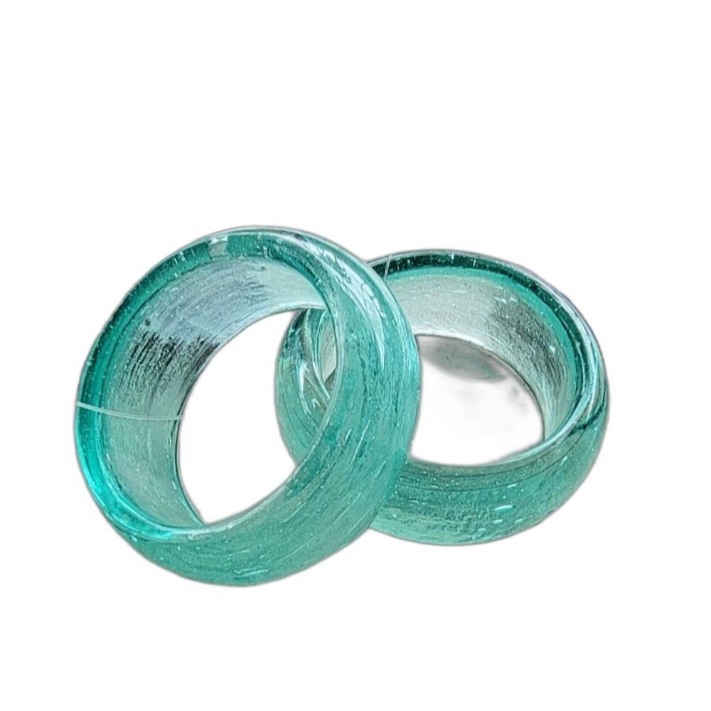 Market Square Teal Green Glass Translucent Napkin Rings- Set of 4 New